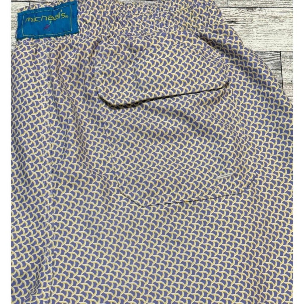 Michaels Swim Trunks Mens Medium Purple Yellow Geometric Wave Mesh Lined Shorts